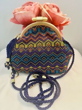 Duro Olowu VINTAGE  multicolor beaded crossbody handbag w/ gold- hardware NWOT